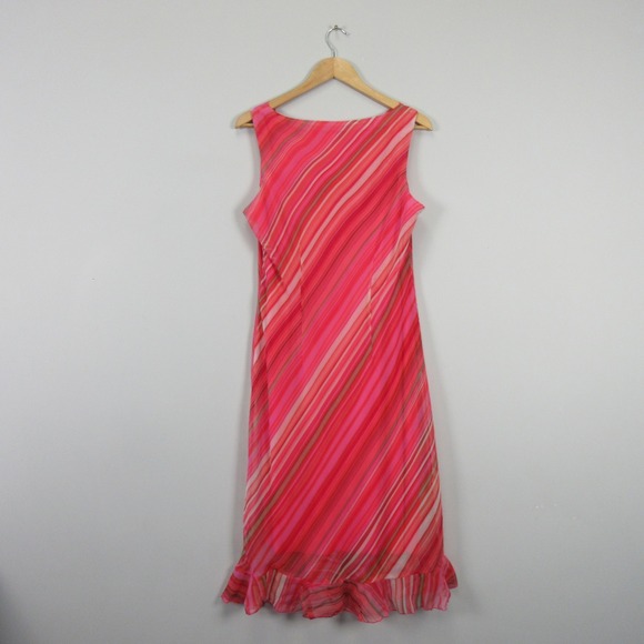 Y2K Vtg Believe Maxi Dress Women's Size 12 Pink Stripe Slip Cowl Neck Sleeveless - Picture 4 of 7